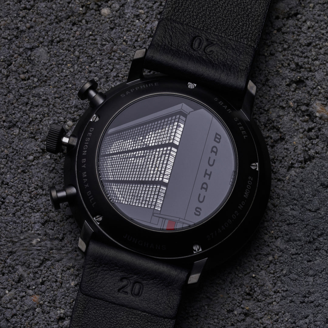 Max Bill Chronoscope Bauhaus Black Dial / Black Leather Strap Black Dial