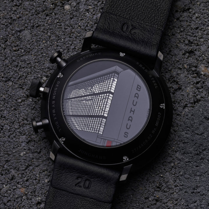 Max Bill Chronoscope Bauhaus Black Dial / Black Leather Strap Black Dial