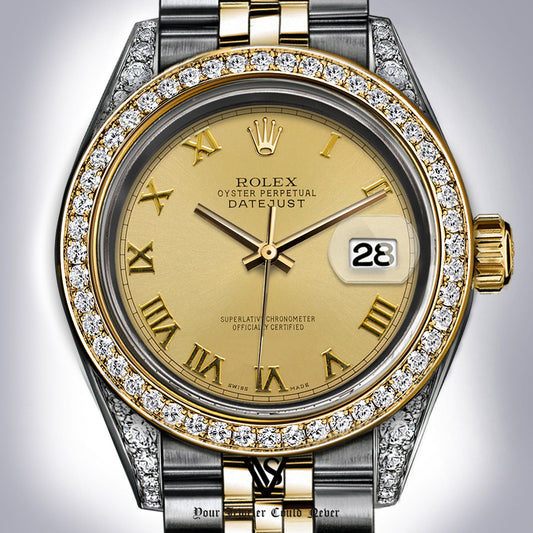 Rolex - Stainless Steel and Yellow Gold Datejust 26mm - Diamond Bezel - Gold Roman Diamond Dial - Jubilee Bracelet - Diamond Lugs