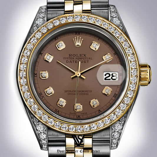 Rolex - Stainless Steel and Yellow Gold Datejust 26mm - Diamond Bezel - Chocolate Brown Diamond Dial - Jubilee Bracelet - Diamond Lugs