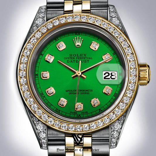 Rolex - Stainless Steel and Yellow Gold Datejust 26mm - Diamond Bezel -Green Diamond Dial - Jubilee Bracelet - Diamond Lugs