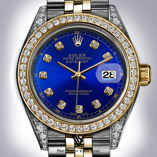 Rolex - Stainless Steel and Yellow Gold Datejust 26mm - Diamond Bezel - Royal Blue Diamond Dial - Jubilee Bracelet - Diamond Lugs