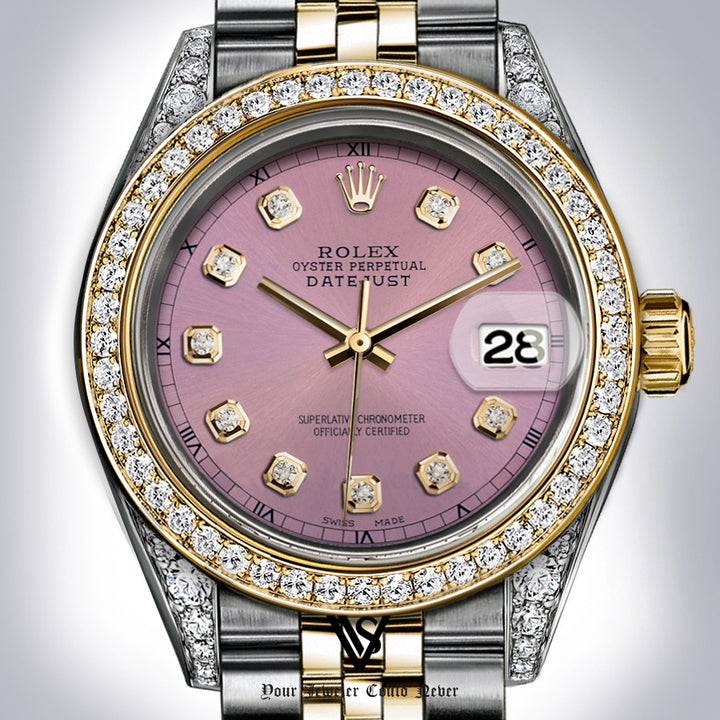 Rolex - Stainless Steel and Yellow Gold Datejust - Diamond Bezel - Dusty Rose Gold Diamond Dial - Jubilee Bracelet - Diamond Lugs