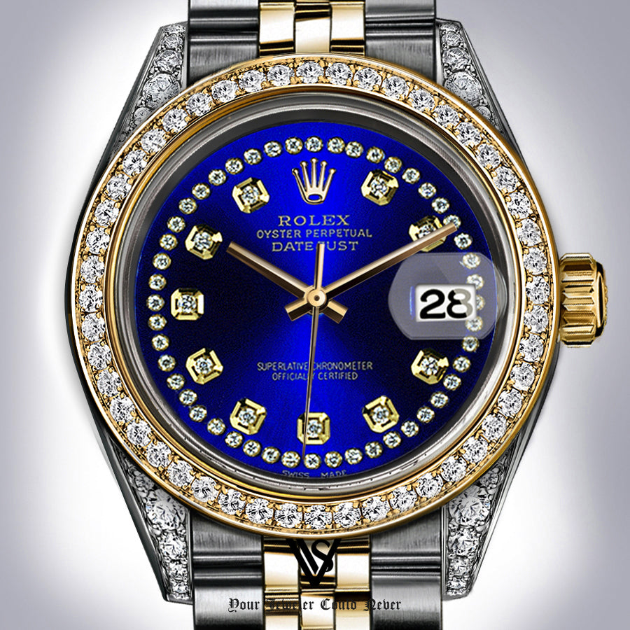 Rolex - 26mm Datejust Royal Blue Authentic String Dial with Diamond Bezel & Diamond Lugs Two-tone 18K Yellow Gold & Stainless Steel Jubilee