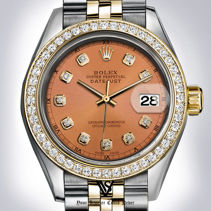 Rolex - Stainless Steel and Yellow Gold Datejust - Diamond Bezel - Orange Caramel Diamond Dial - Jubilee Bracelet