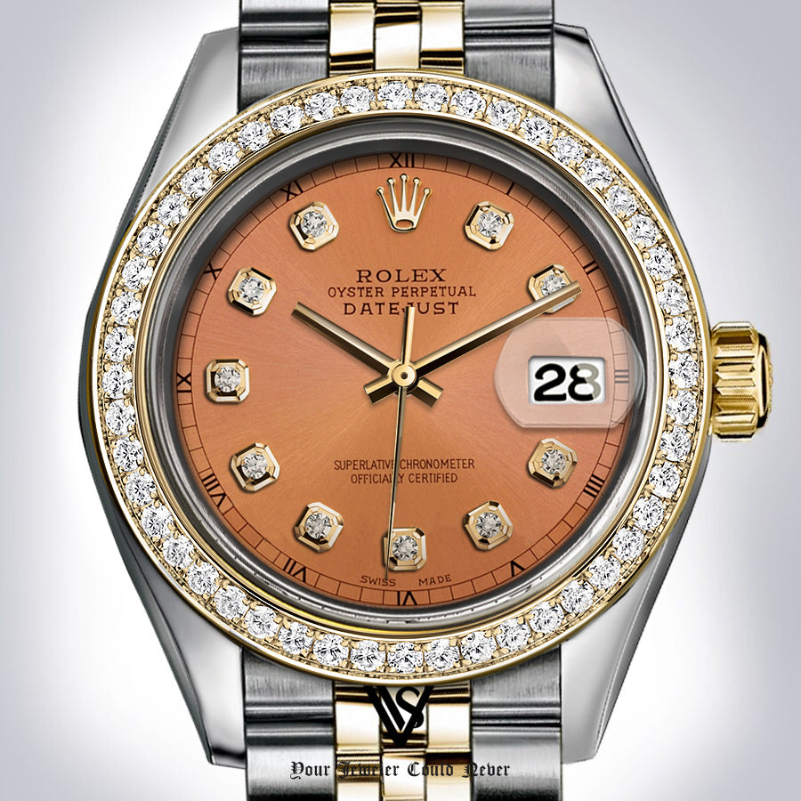Preowned Rolex - 26mm Datejust Chocolate Caramel Diamond Dial with Diamond Bezel Two-tone 18K Yellow Gold & Stainless Steel Jubilee