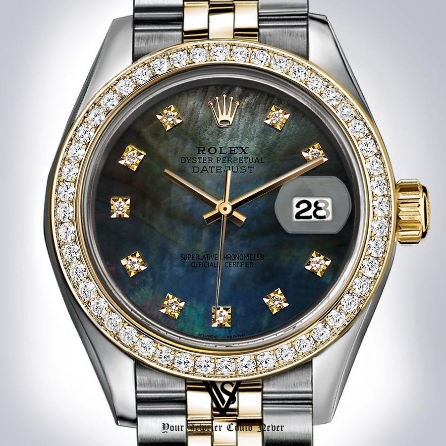 Preowned Rolex - 36mm Datejust Forrest Green Tahitian Diamond Dial with Diamond Bezel Two-tone 18K Yellow Gold & Stainless Steel Jubilee