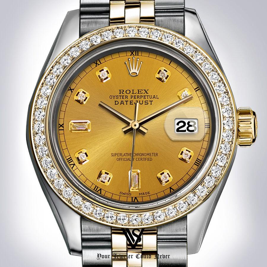 Preowned Rolex - 36mm Datejust Yellow Gold 6 & 9 Baguette Diamond Dial with Diamond Bezel Two-tone 18K Yellow Gold & Stainless Steel Jubilee