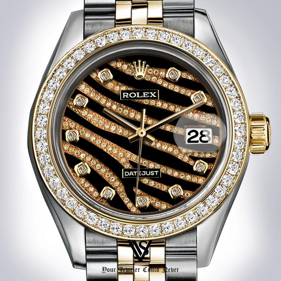Preowned Rolex - 36mm Datejust Tiger Stripped Diamond Dial with Diamond Bezel Two-tone 18K Yellow Gold & Stainless Steel Jubilee