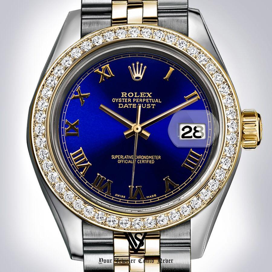 Rolex - 36mm Datejust Royal Blue Roman Diamond Dial with Diamond Bezel Two-tone 18K Yellow Gold & Stainless Steel Jubilee