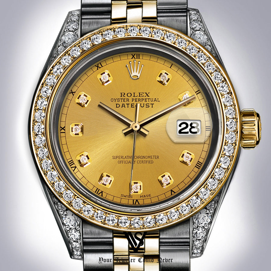 Rolex - Stainless Steel and Yellow Gold Datejust 26mm - Diamond Bezel - Yellow Gold Dial - Jubilee Bracelet - Diamond Lugs