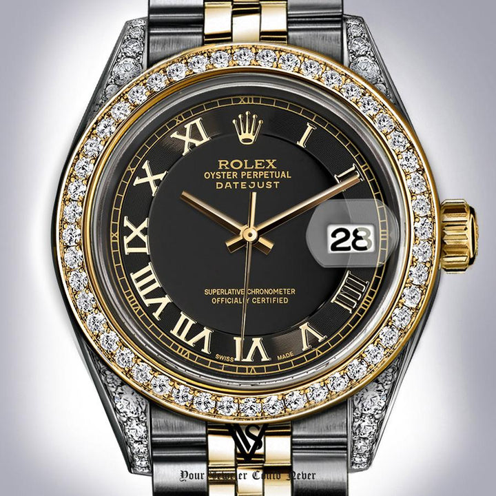 Rolex - Stainless Steel and Yellow Gold Datejust - Diamond Bezel - Gloss Matte Grey Roman Numeral Dial - Jubilee Bracelet - Diamond Lugs