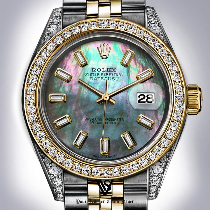 Rolex - Stainless Steel and Yellow Gold Datejust - Diamond Bezel - Green Mother of Pearl Baguette Diamond Dial Dial - Jubilee Bracelet - Diamond Lugs