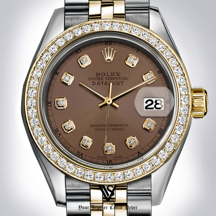 Rolex - Stainless Steel and Yellow Gold Datejust - Diamond Bezel - Chocolate Brown Diamond Dial - Jubilee Bracelet