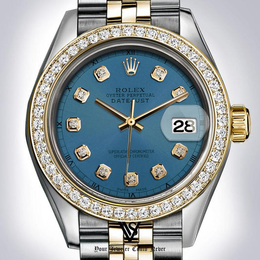 Preowned Rolex - 31mm Datejust Seafoam Blue Grey Diamond Dial with Diamond Bezel Two-tone 18K Yellow Gold & Stainless Steel Jubilee