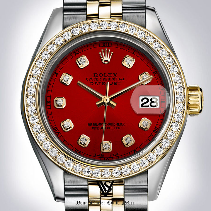 Rolex - Stainless Steel and Yellow Gold Datejust - Diamond Bezel - Tomato Red Diamond Dial - Jubilee Bracelet