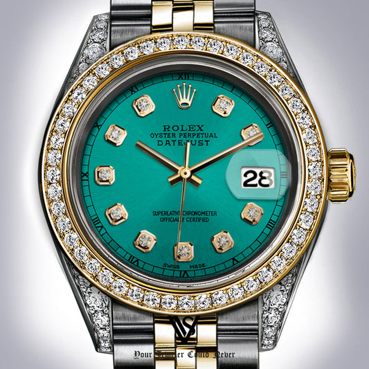 Rolex - Stainless Steel and Yellow Gold Datejust 26mm - Diamond Bezel - Turquoise Dial - Jubilee Bracelet - Diamond Lugs