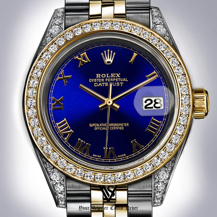 Rolex - Stainless Steel and Yellow Gold Datejust - Diamond Bezel - Royal Blue Roman Numeral Dial - Jubilee Bracelet - Diamond Lugs