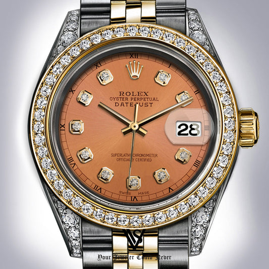 Rolex - Stainless Steel and Yellow Gold Datejust 26mm - Diamond Bezel - Chocolate Caramel Diamond Dial - Jubilee Bracelet - Diamond Lugs