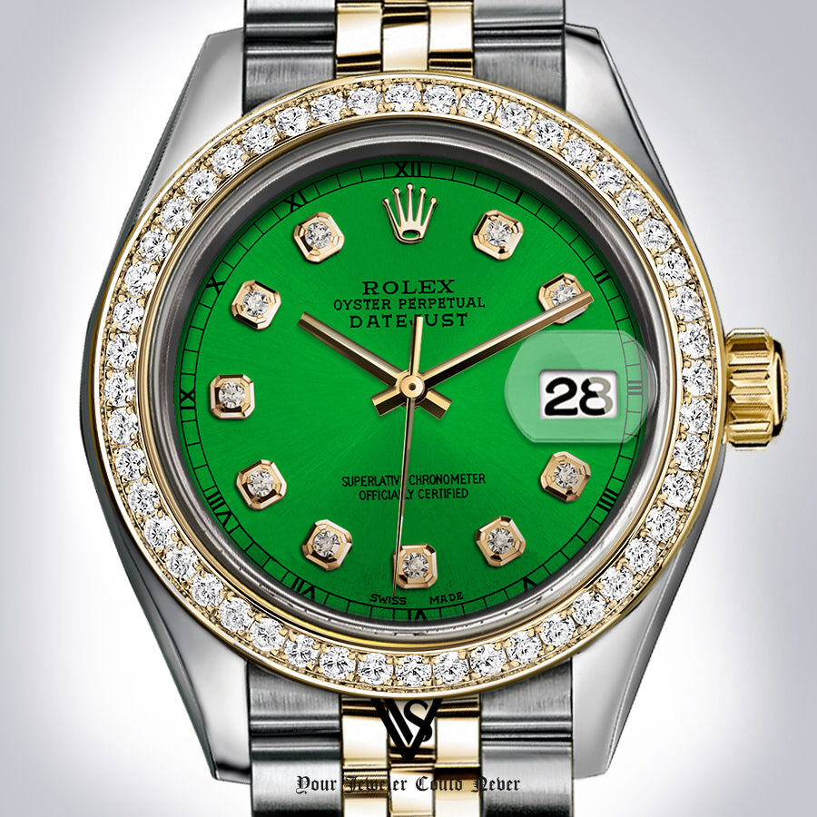 Preowned Rolex - 26mm Datejust Green Diamond Dial with Diamond Bezel Two-tone 18K Yellow Gold & Stainless Steel Jubilee