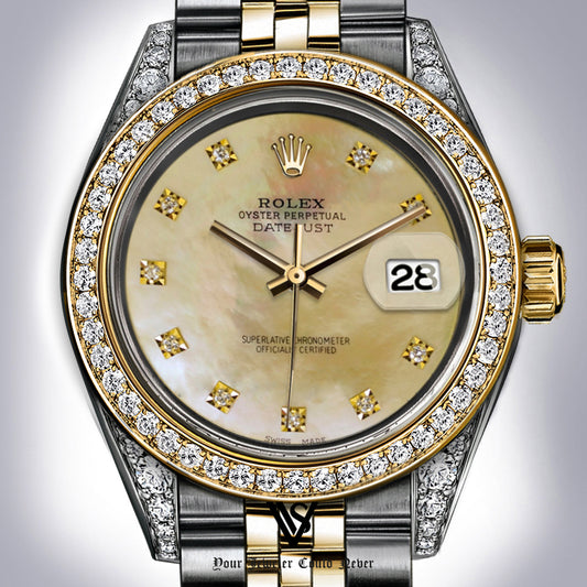 Rolex - Stainless Steel and Yellow Gold Datejust 26mm - Diamond Bezel - Gold Pearl Diamond Dial - Jubilee Bracelet - Diamond Lugs