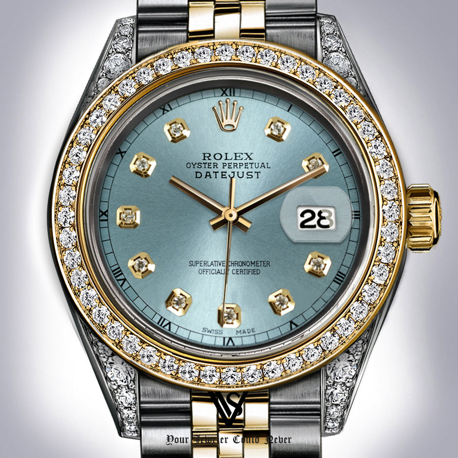 Rolex - Stainless Steel and Yellow Gold Datejust 26mm - Diamond Bezel - Pale Blue Diamond Dial - Jubilee Bracelet - Diamond Lugs