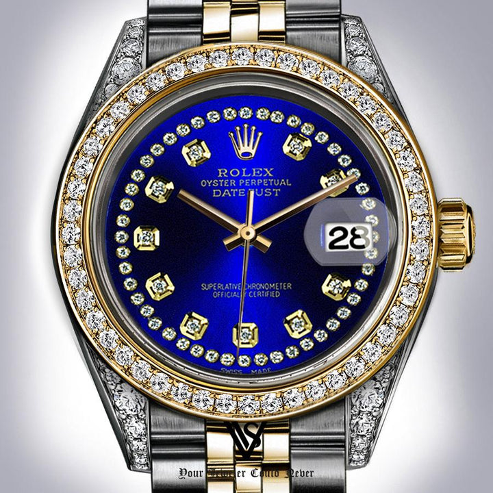 Rolex - Stainless Steel and Yellow Gold Datejust - Diamond Bezel - Royal Blue Diamond Dial with Diamond String - Jubilee Bracelet - Diamond Lugs