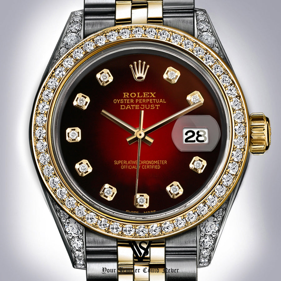 Rolex - Datejust Black & Red Vignette Faded Diamond Dial with Diamond Bezel Two-tone 18K Yellow Gold & Stainless Steel Jubilee