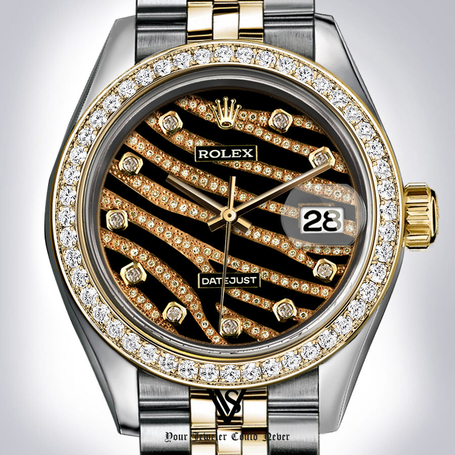 Preowned Rolex - 26mm Datejust Tiger Stripped Diamond Dial with Diamond Bezel Two-tone 18K Yellow Gold & Stainless Steel Jubilee