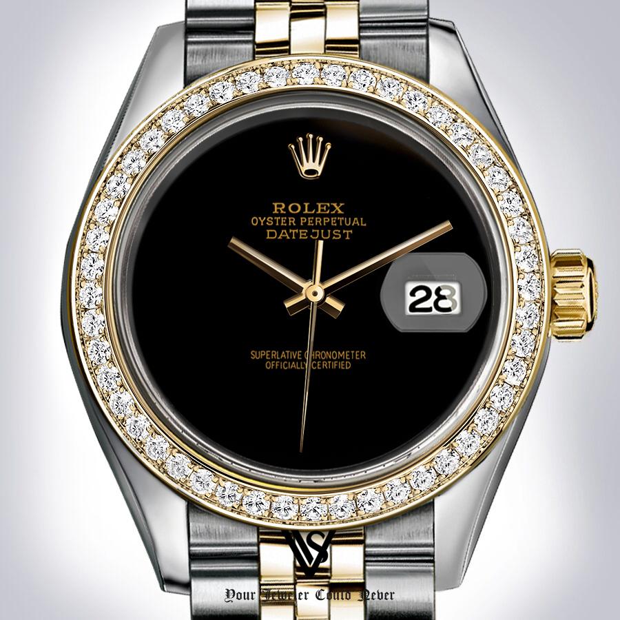 Preowned Rolex - 31mm Datejust Sleek Black Dial with Diamond Bezel Two-tone 18K Yellow Gold & Stainless Steel Jubilee