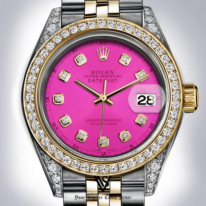 Rolex - Stainless Steel and Yellow Gold Datejust - Diamond Bezel - Neon Pink Diamond Dial - Jubilee Bracelet - Diamond Lugs