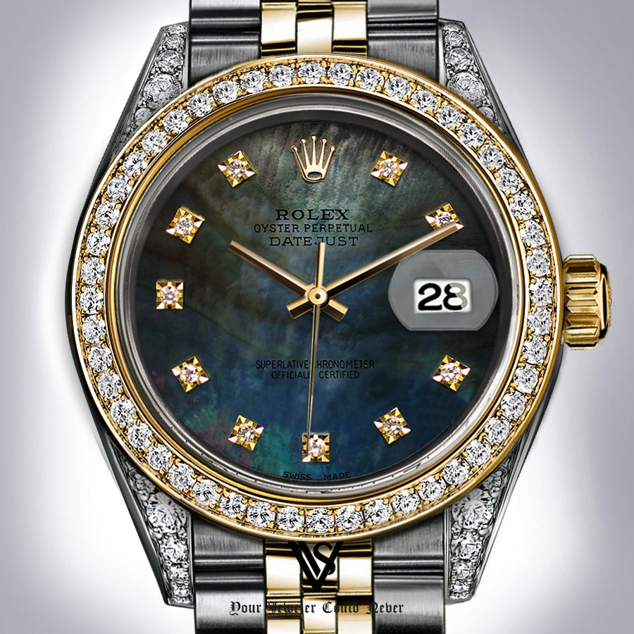 Rolex - Stainless Steel and Yellow Gold Datejust 26mm - Diamond Bezel - Forrest Green Tahitian Pearl Dial - Jubilee Bracelet - Diamond Lugs