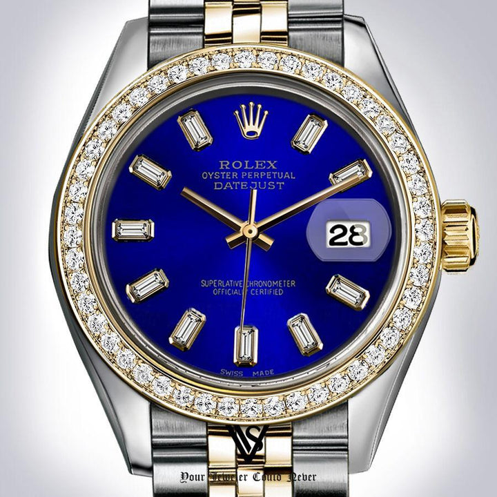 Rolex - Stainless Steel and Yellow Gold Datejust - Diamond Bezel - Royal Blue Baguette Diamond Dial - Jubilee Bracelet