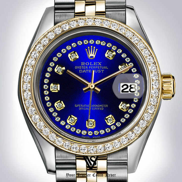 Rolex - Stainless Steel and Yellow Gold Datejust - Diamond Bezel - Royal Blue Diamond Dial with Diamond String - Jubilee Bracelet