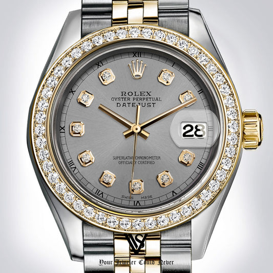 Rolex - Stainless Steel and Yellow Gold Datejust 26mm - Diamond Bezel - Gunmetal Grey Diamond Dial - Jubilee Bracelet