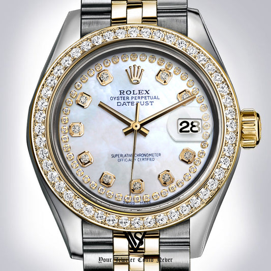 Preowned Rolex - 26mm Datejust Natural Pearl Diamond String Dial with Diamond Bezel Two-tone 18K Yellow Gold & Stainless Steel Jubilee