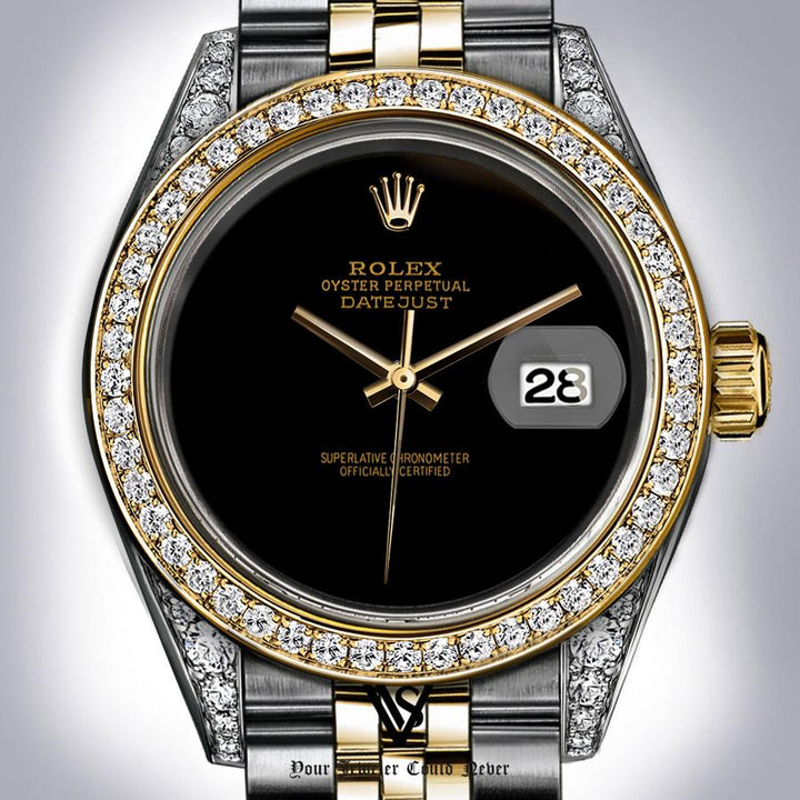 Rolex - Stainless Steel and Yellow Gold Datejust - Diamond Bezel - Sleek Black Dial - Jubilee Bracelet - Diamond Lugs