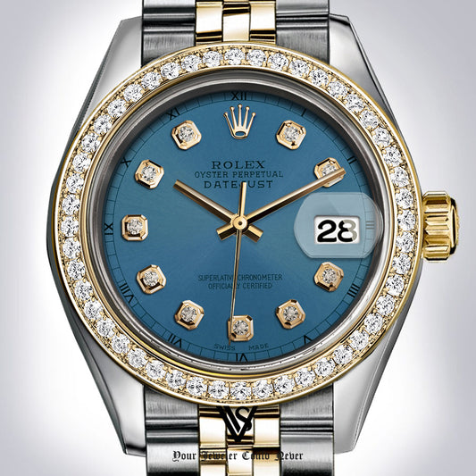 Preowned Rolex - 26mm Datejust Seafoam Blue Grey Diamond Dial with Diamond Bezel Two-tone 18K Yellow Gold & Stainless Steel Jubilee