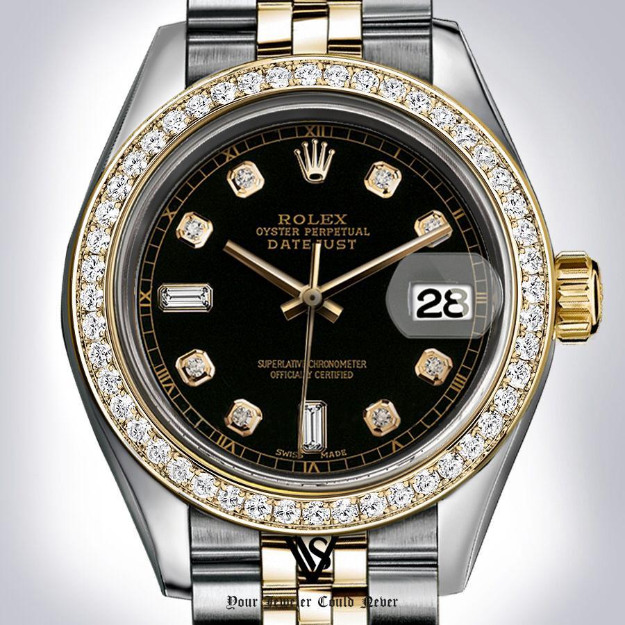 Rolex Steel and Yellow Gold Datejust 31 Watch - Diamond Bezel - Champagne Diamond Dial - Jubilee Bracelet