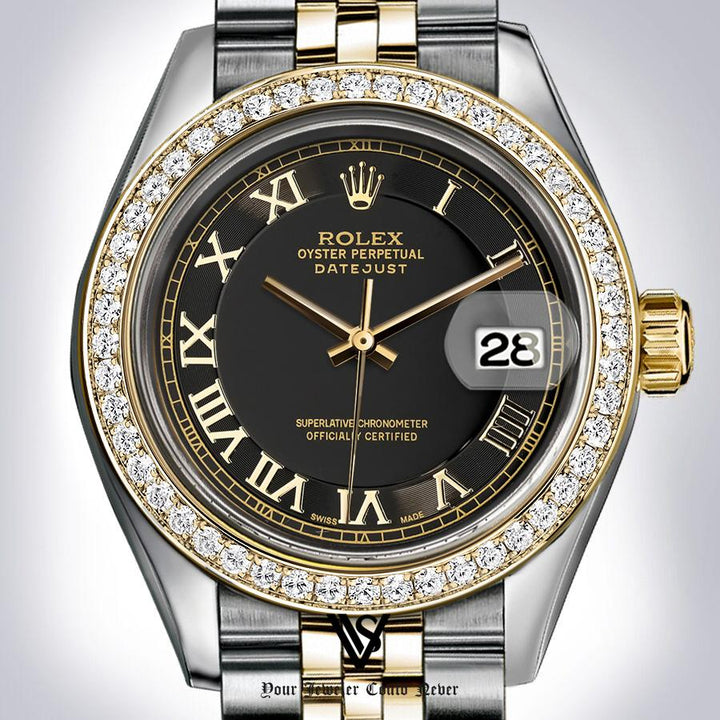 Rolex - Stainless Steel and Yellow Gold Datejust - Diamond Bezel - Gloss Matte Grey Roman Numeral Dial - Jubilee Bracelet