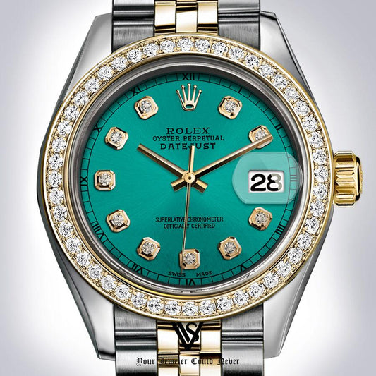 Preowned Rolex - 31mm Datejust Turquoise Diamond Dial with Diamond Bezel Two-tone 18K Yellow Gold & Stainless Steel Jubilee