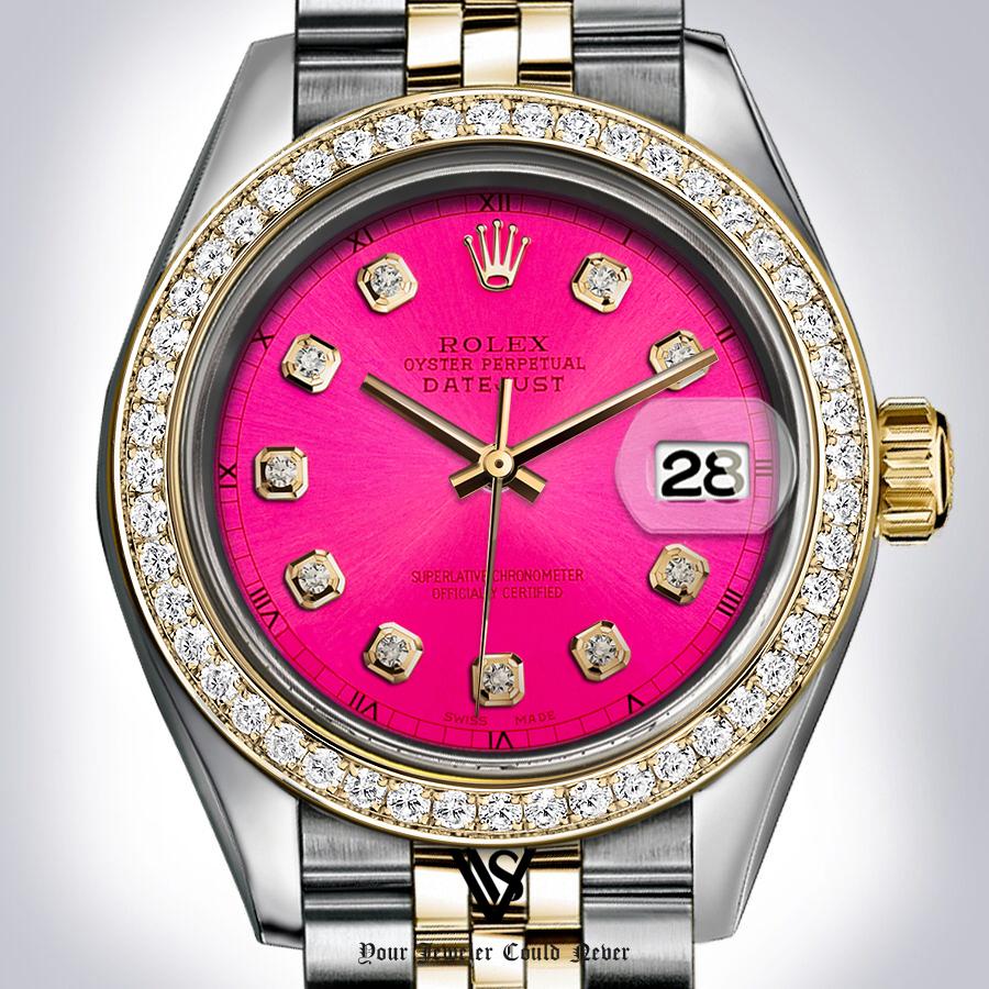 Preowned Rolex - 31mm Datejust Watermelon Red Diamond Dial with Diamond Bezel Two-tone 18K Yellow Gold & Stainless Steel Jubilee