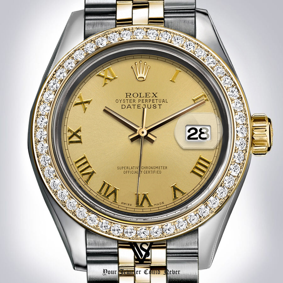 Rolex - Stainless Steel and Yellow Gold Datejust - Diamond Bezel - Gold Roman Numeral Diamond Dial - Jubilee Bracelet