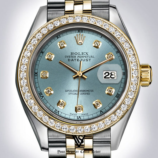 Preowned Rolex - 26mm Datejust Pale Blue Diamond Dial with Diamond Bezel Two-tone 18K Yellow Gold & Stainless Steel Jubilee