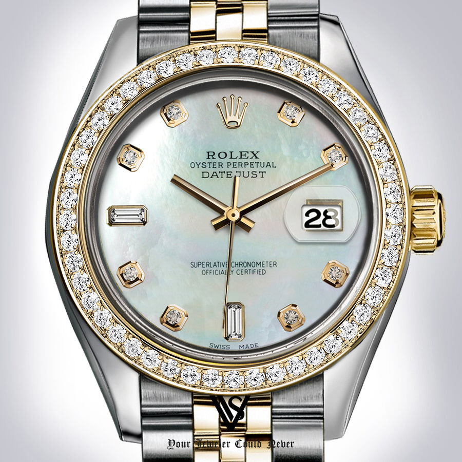 Rolex - Stainless Steel and Yellow Gold Datejust 26mm - Diamond Bezel - Pearl Rainbow Diamond Dial - Jubilee Bracelet