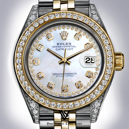 Rolex - Stainless Steel and Yellow Gold Datejust 26mm - Diamond Bezel - Natural Pearl Diamond Dial - Jubilee Bracelet - Diamond Lugs