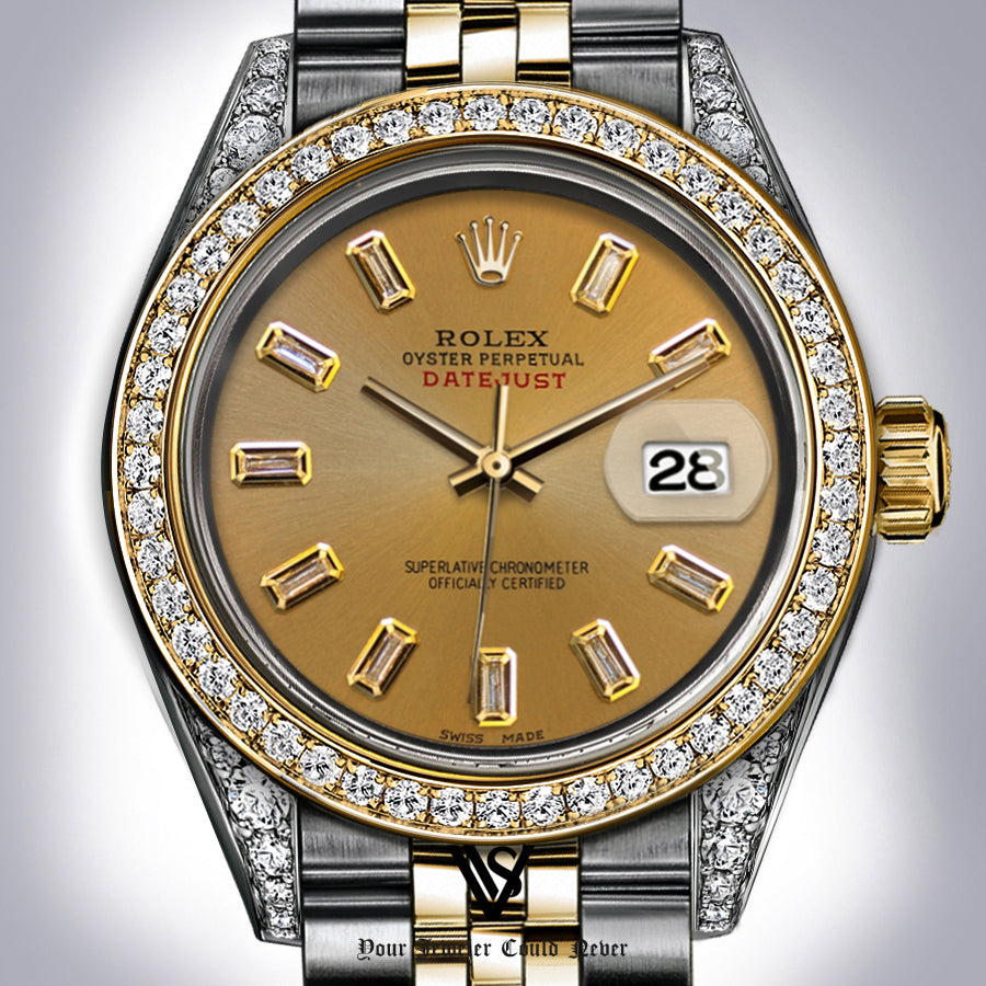 Rolex - Stainless Steel and Yellow Gold Datejust - Diamond Bezel - Yellow Gold Baguette Diamond Dial - Jubilee Bracelet - Diamond Lugs