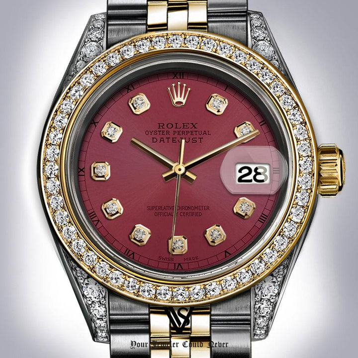 Rolex - Stainless Steel and Yellow Gold Datejust - Diamond Bezel - Brick Red Diamond Dial - Jubilee Bracelet - Diamond Lugs