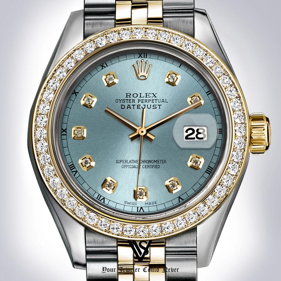 Preowned Rolex - 31mm Datejust Pale Blue Diamond Dial with Diamond Bezel Two-tone 18K Yellow Gold & Stainless Steel Jubilee