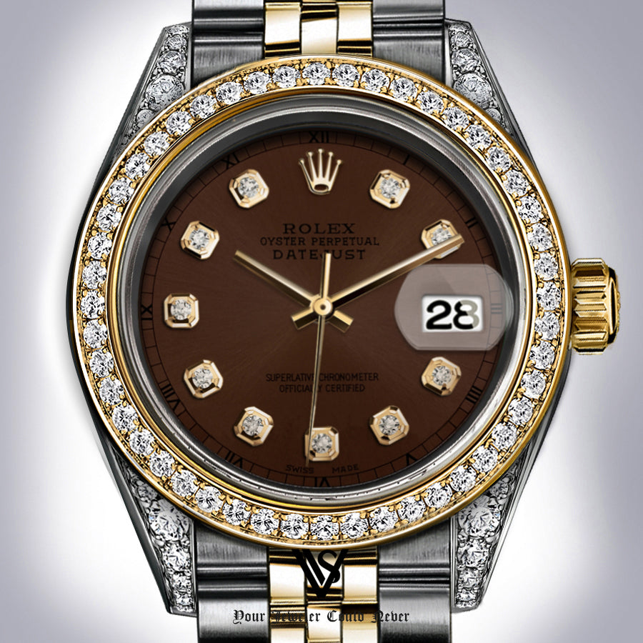 Rolex - Stainless Steel and Yellow Gold Datejust - Diamond Bezel - Rich Dark Brown Diamond Dial - Jubilee Bracelet - Diamond Lugs